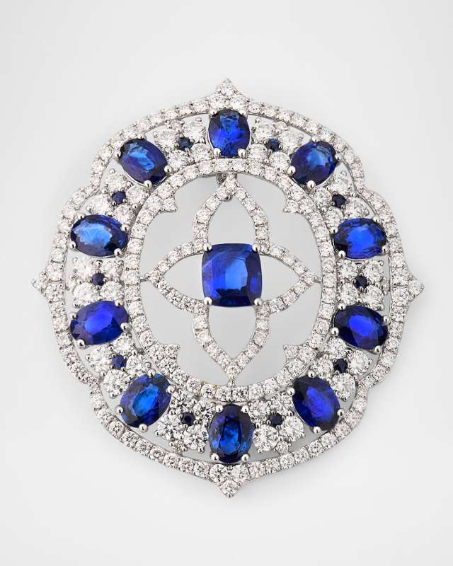 18K White Gold Blue Sapphire and Diamond Couture Pendant